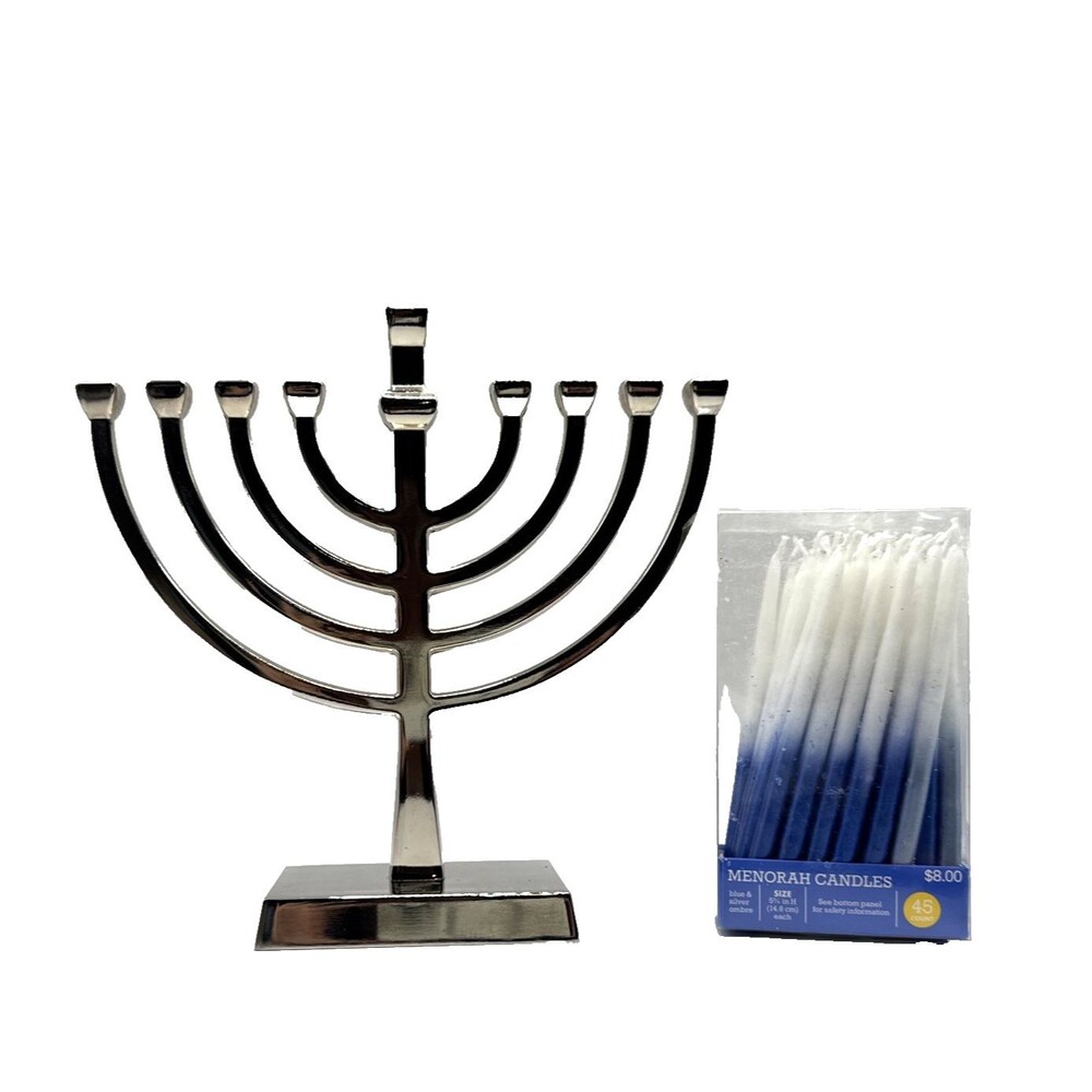 Menorah Aluminum 9 Branches Including Candles Minimalist Design
